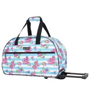 Betsey Johnson Wheeled Weekender Rolling Luggage Bag - Floral Stripe